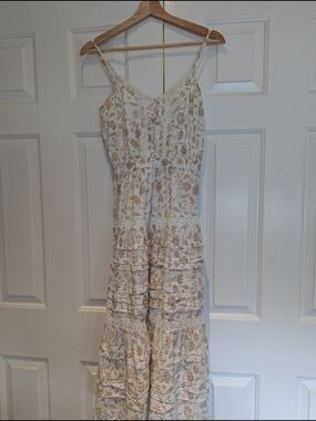 Aritzia Little Moon Milos Dress Cream Floral Tiered Maxi Dress Cottagecore XS